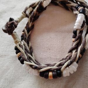 Handwoven Brown and Cream Beaded Men's Bracelet